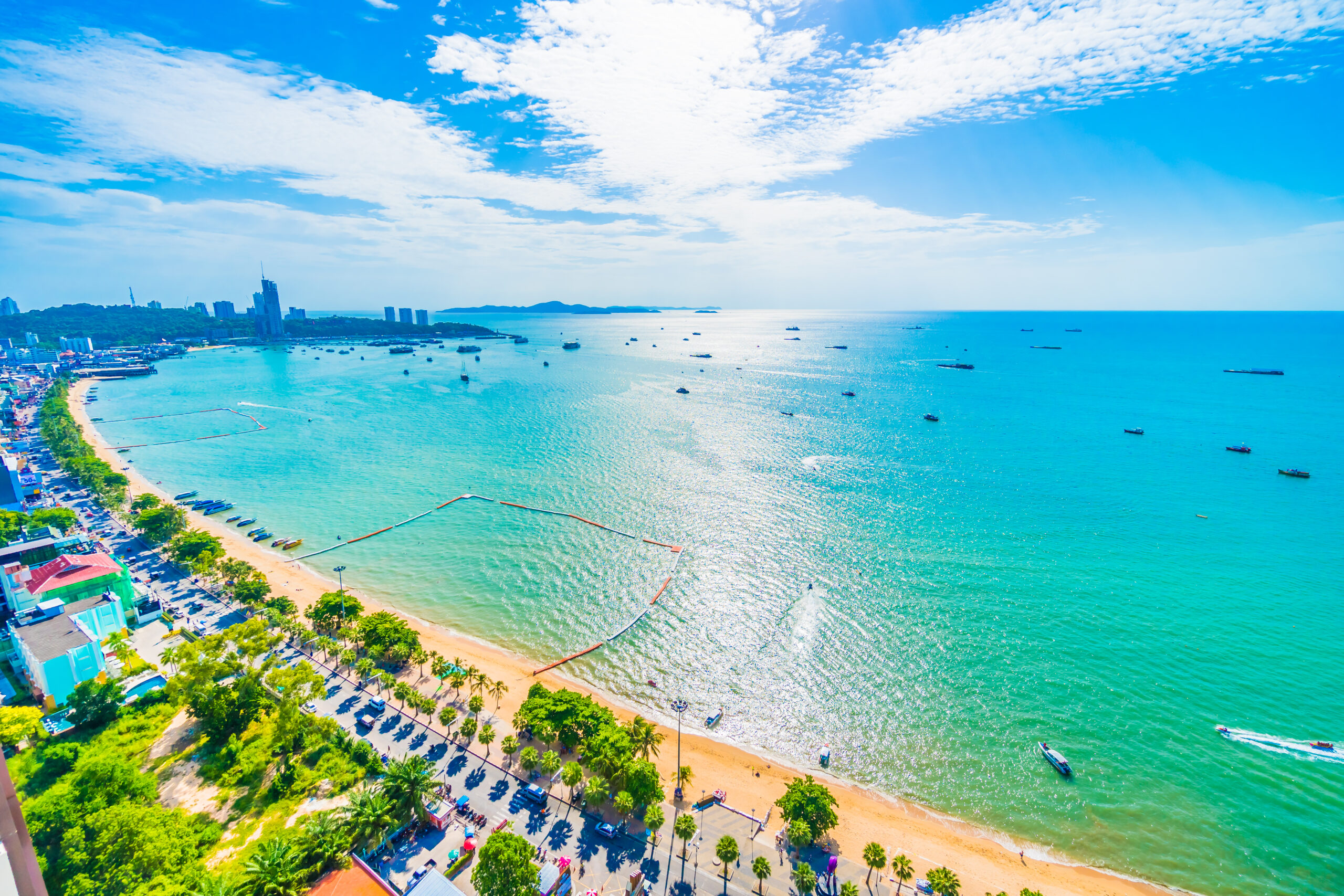 Beautiful architecture around Pattaya city with sea and ocean bay in Thailand